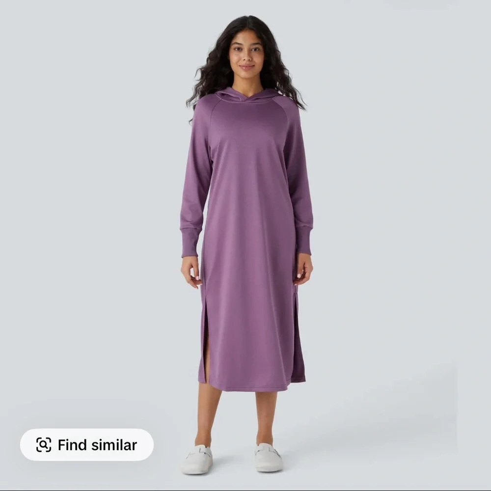 Purple Hooded Midi Dress - Halara TikTok Brand Pre-Owned Like New - Picture 2 of 12